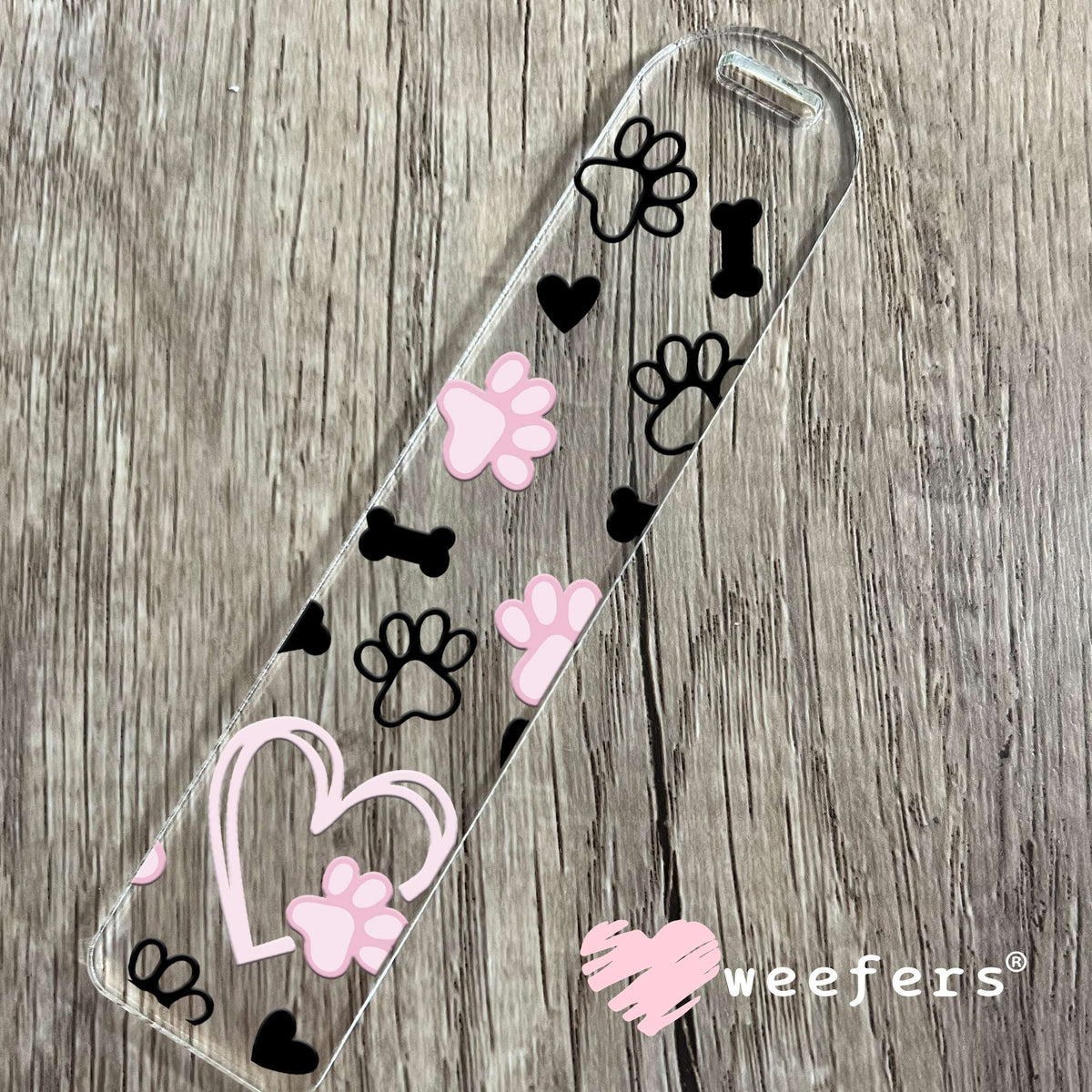 Dog Paws and Bones Pink and Black UV DTF Cup Wrap Bookmark Weefers