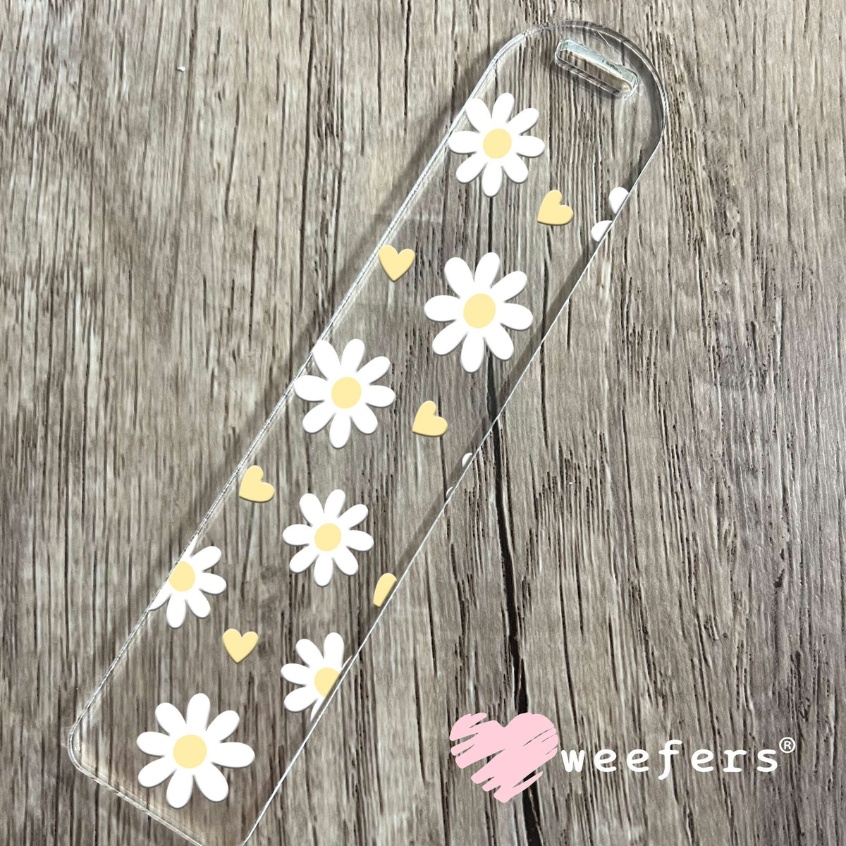 White Daisies Yellow Hearts UV DTF Cup Wrap Bookmark Weefers