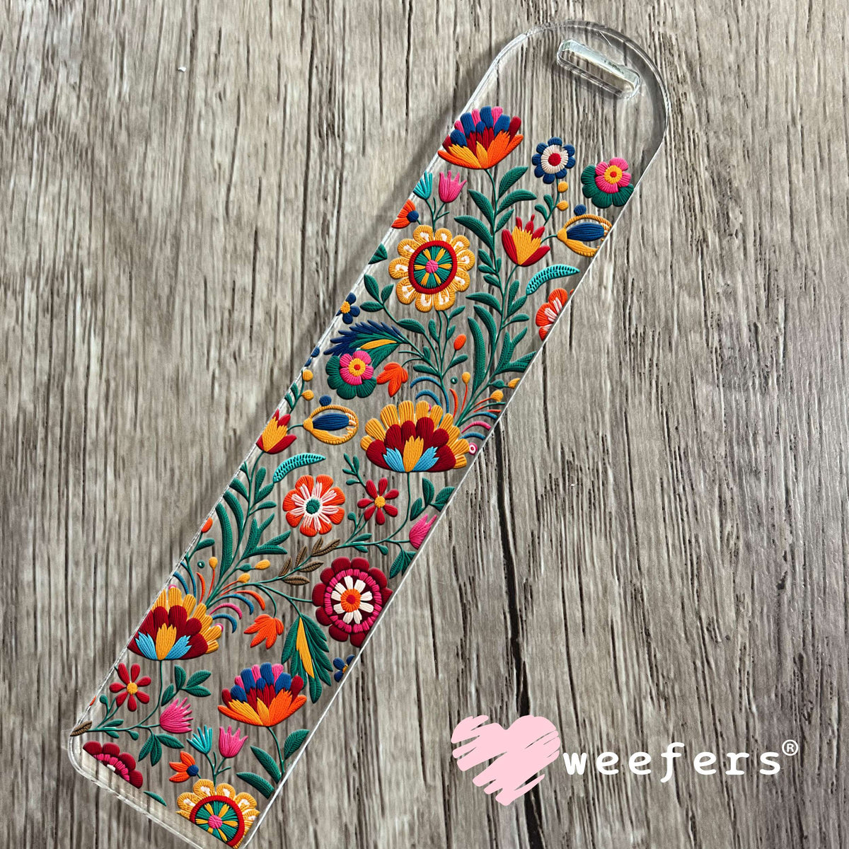 Colorful Faux Embroidered Mexican Flowers UV DTF Cup Wrap Bookmark Weefers