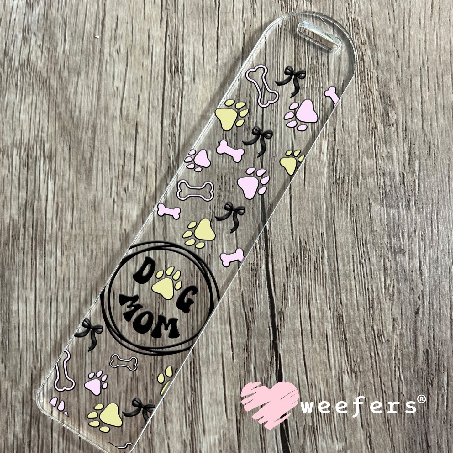 Dog Mom Purple Green Bows UV DTF Cup Wrap Bookmark Weefers