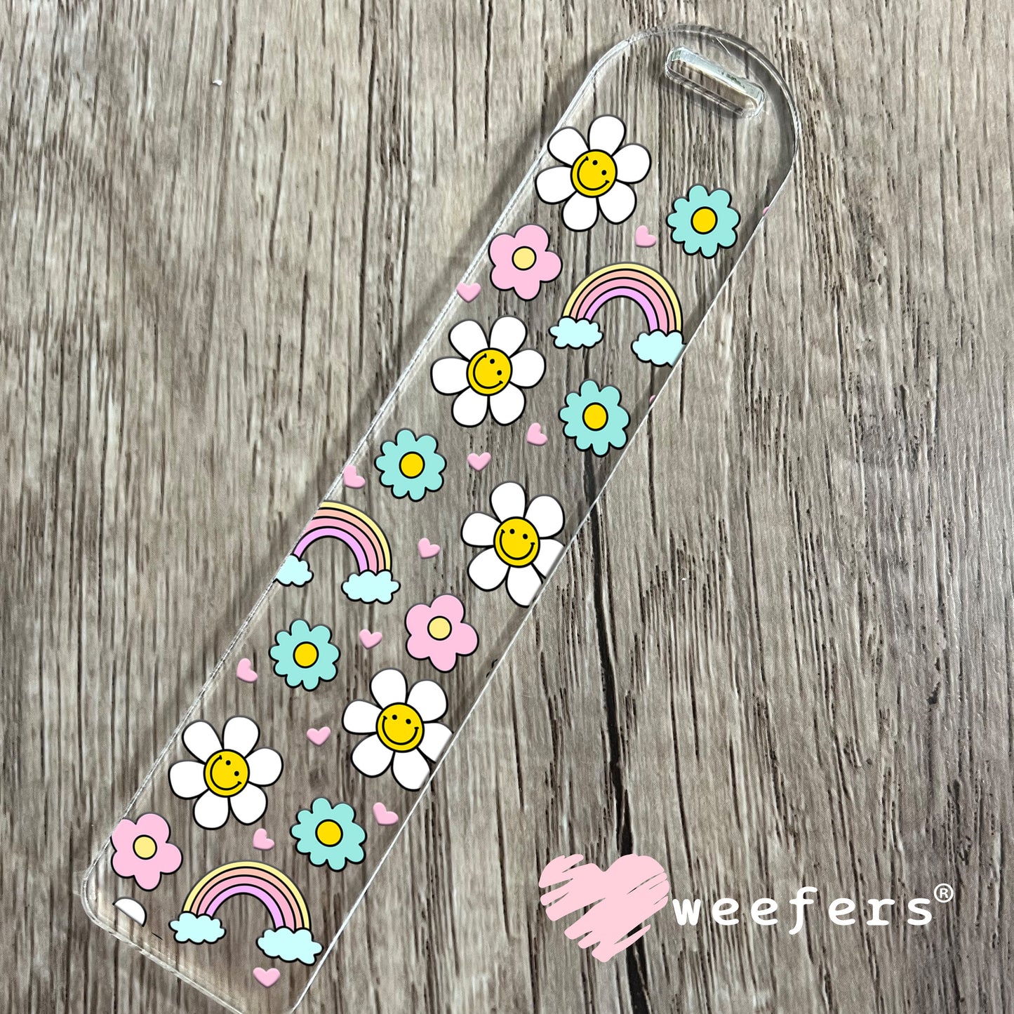Smile Face Flowers and Rainbows UV DTF Cup Wrap Bookmark Weefers