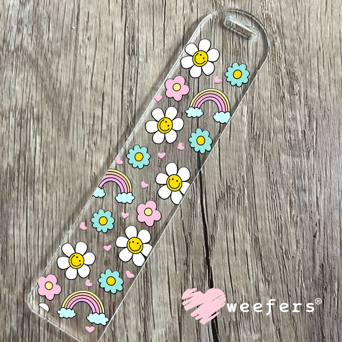 Smile Face Flowers and Rainbows UV DTF Cup Wrap Bookmark Weefers