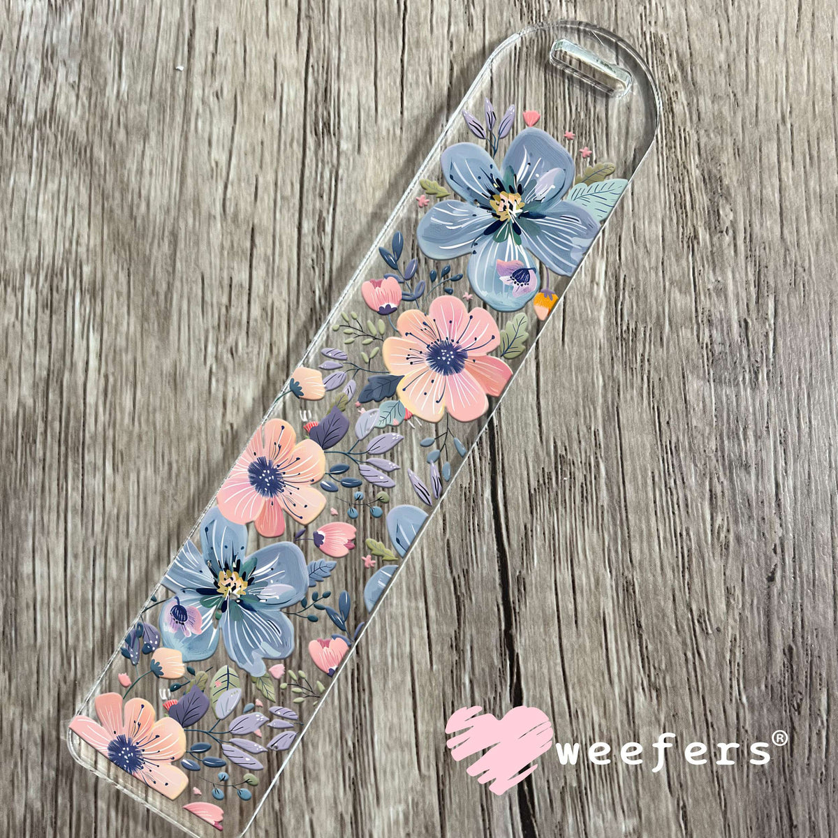 Blue and Blush Pink Flowers UV DTF Cup Wrap Bookmark Weefers