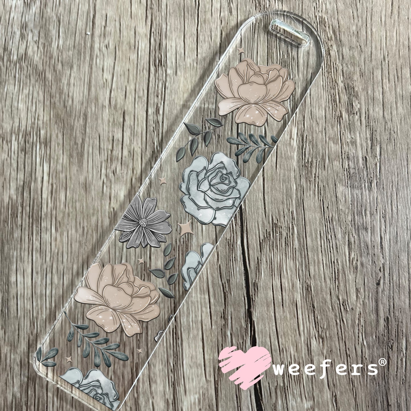 Grey and Light Brown Flowers UV DTF Cup Wrap Bookmark Weefers
