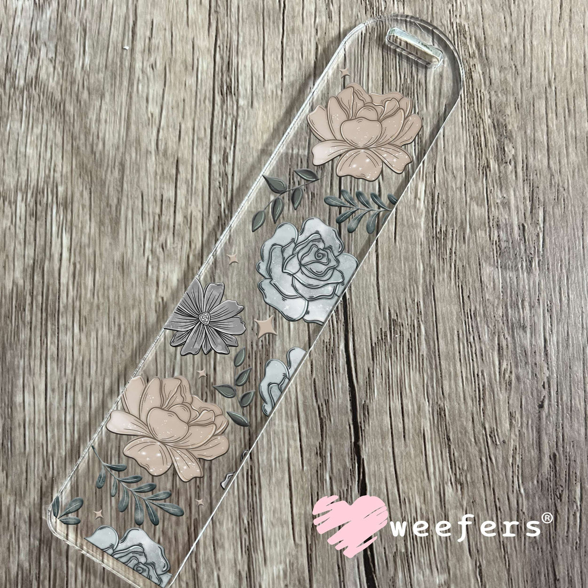 Grey and Light Brown Flowers UV DTF Cup Wrap Bookmark Weefers