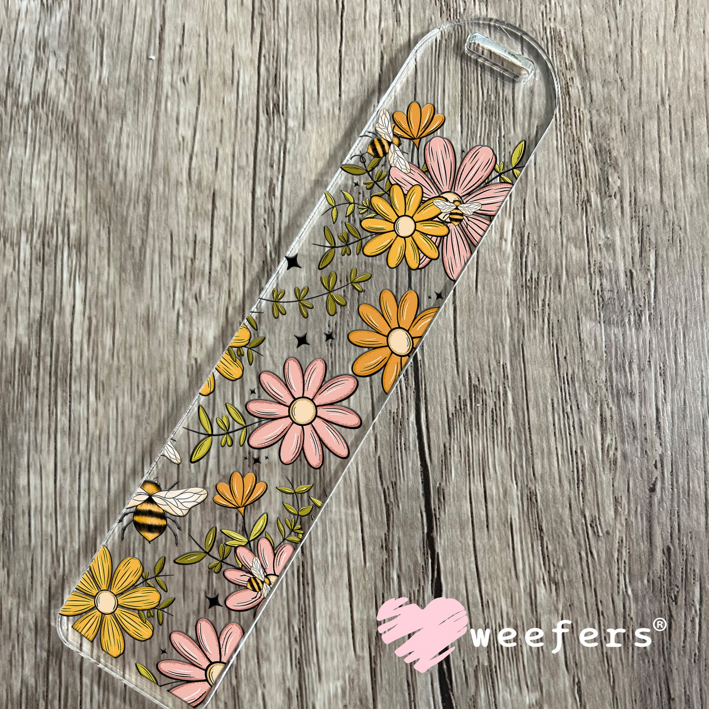 Yellow Mauve Flowers and Bees UV DTF Cup Wrap Bookmark Weefers
