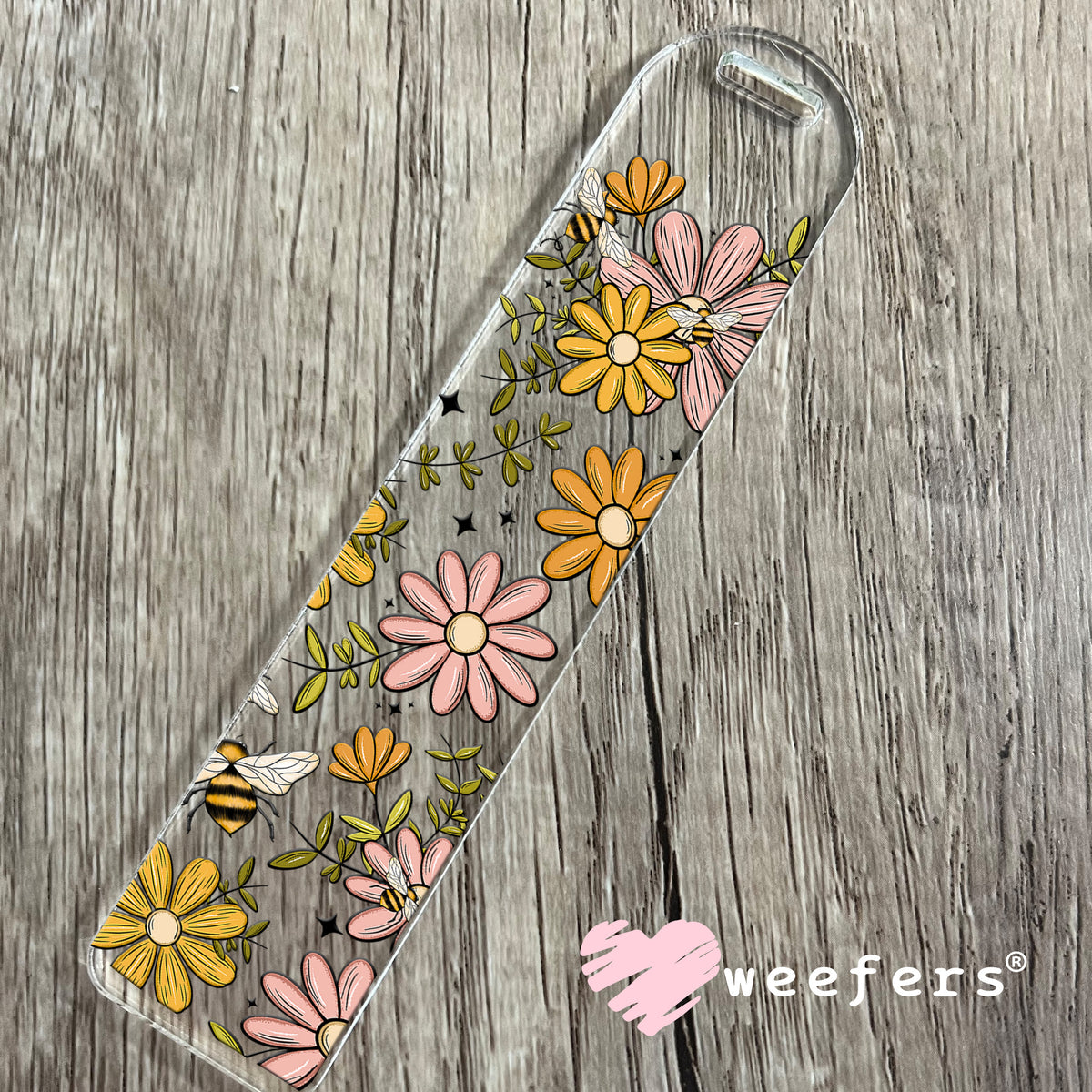 Yellow Mauve Flowers and Bees UV DTF Cup Wrap Bookmark Weefers