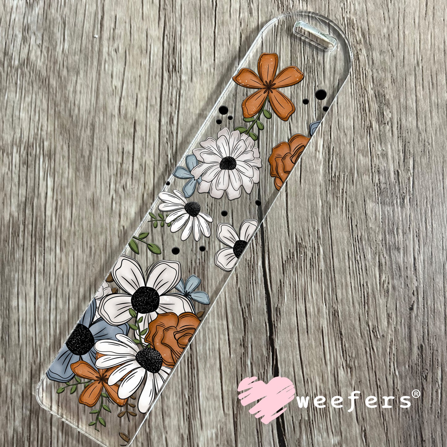 Rust White and Blue Flowers UV DTF Cup Wrap Bookmark Weefers