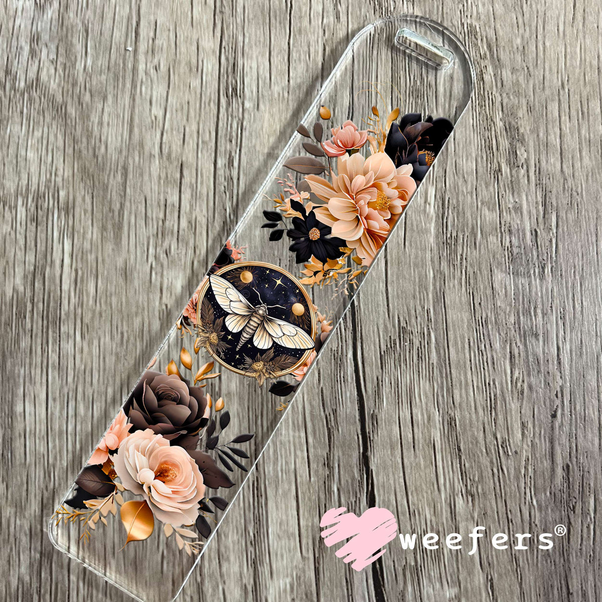 Moth Peach and Black Flowers UV DTF Cup Wrap Bookmark Weefers