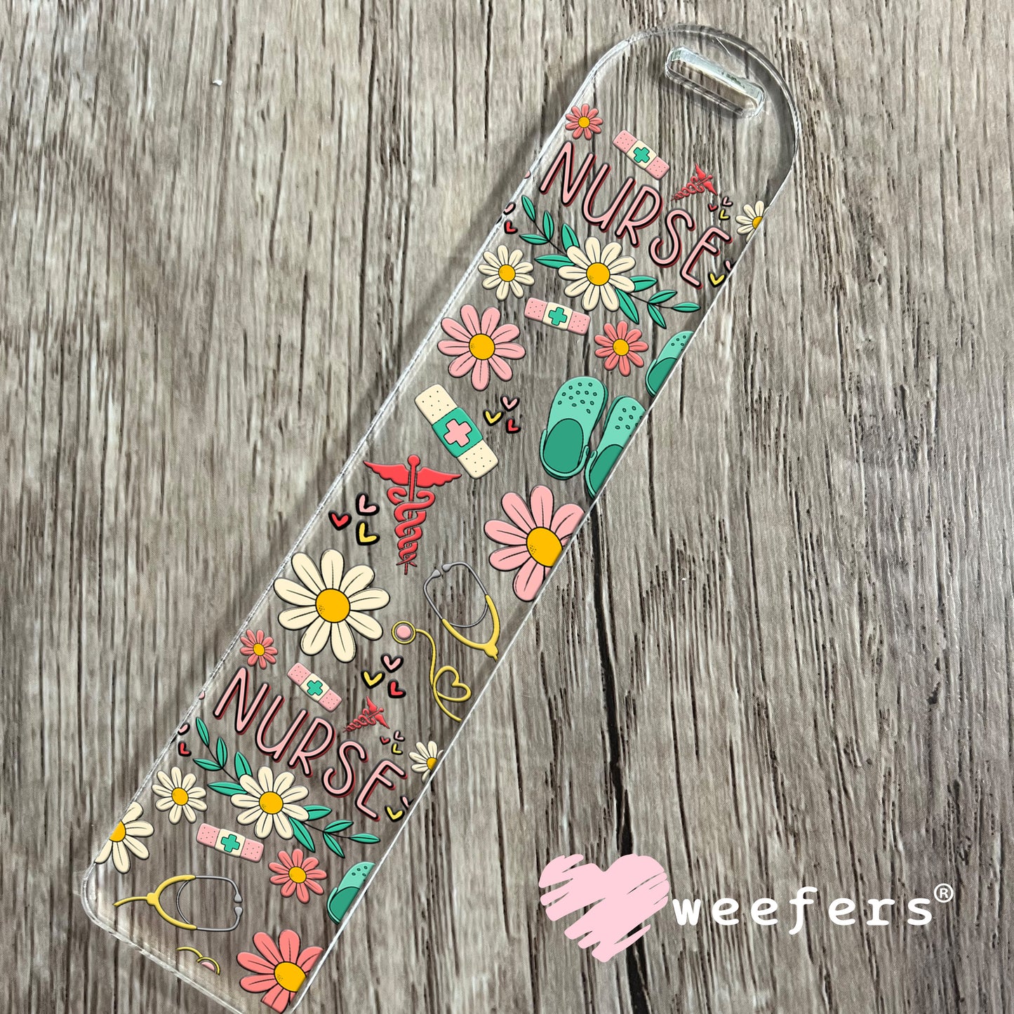 Nurse Green Flowers UV DTF Cup Wrap Bookmark Weefers