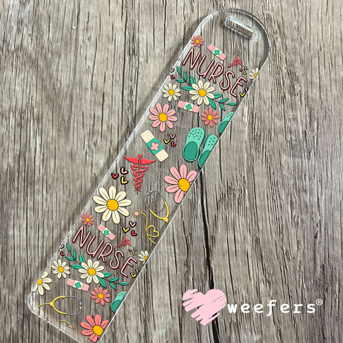 Nurse Green Flowers UV DTF Cup Wrap Bookmark Weefers