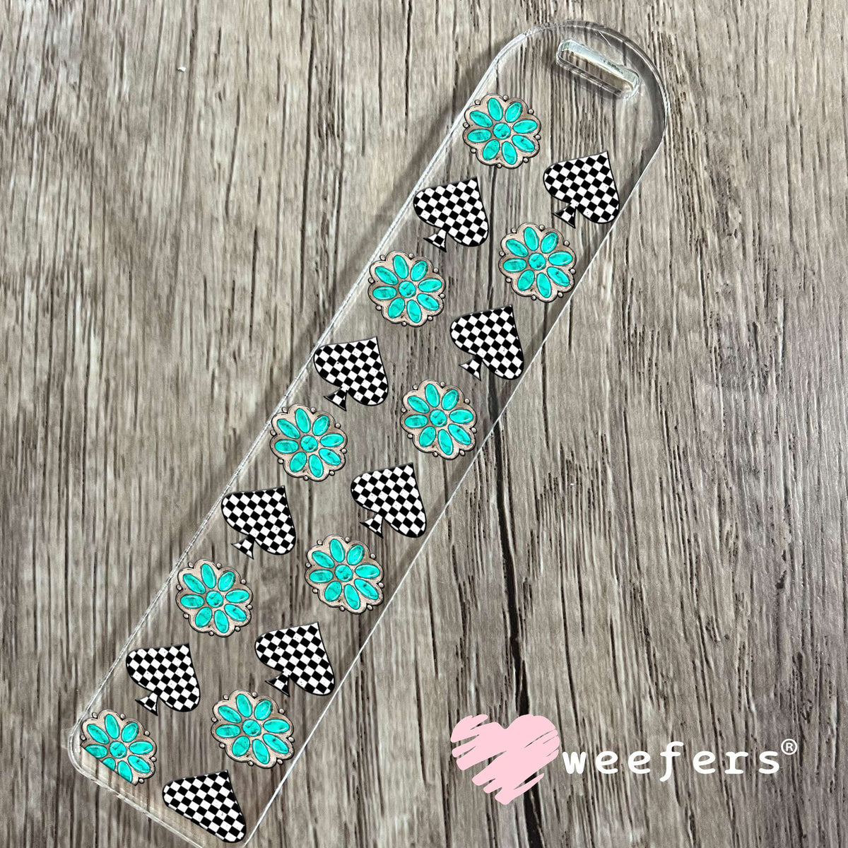 Turquoise Dreams and Checkered Spades UV DTF Cup Wrap - WEEFERS EXCLUSIVE WRAP Bookmark Weefers