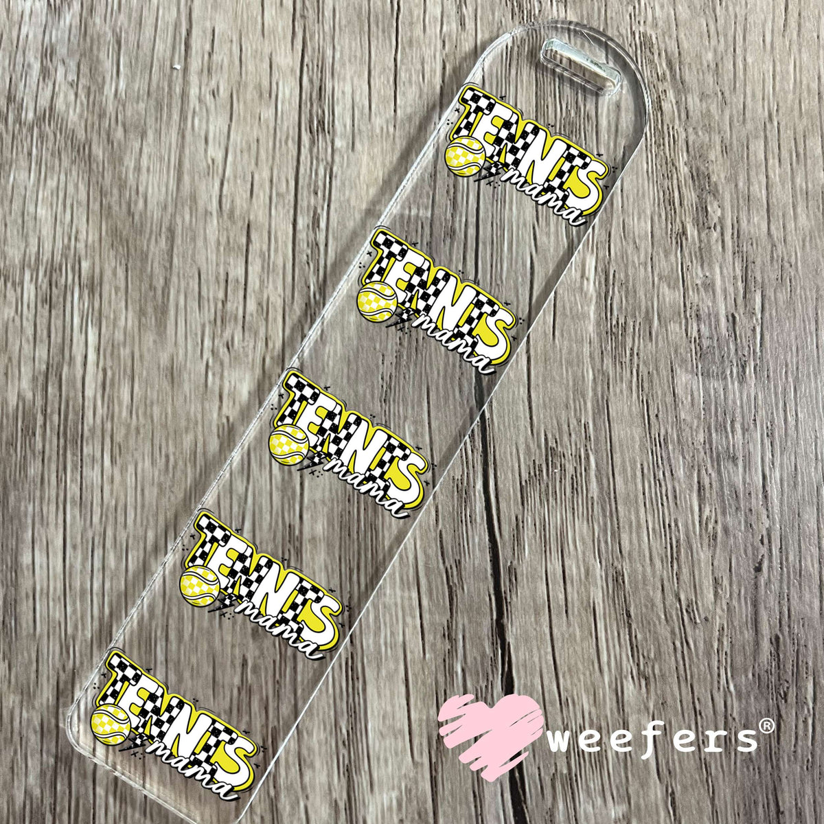 Tennis Mama Yellow Black Checkered UV DTF Cup Wrap Bookmark Weefers