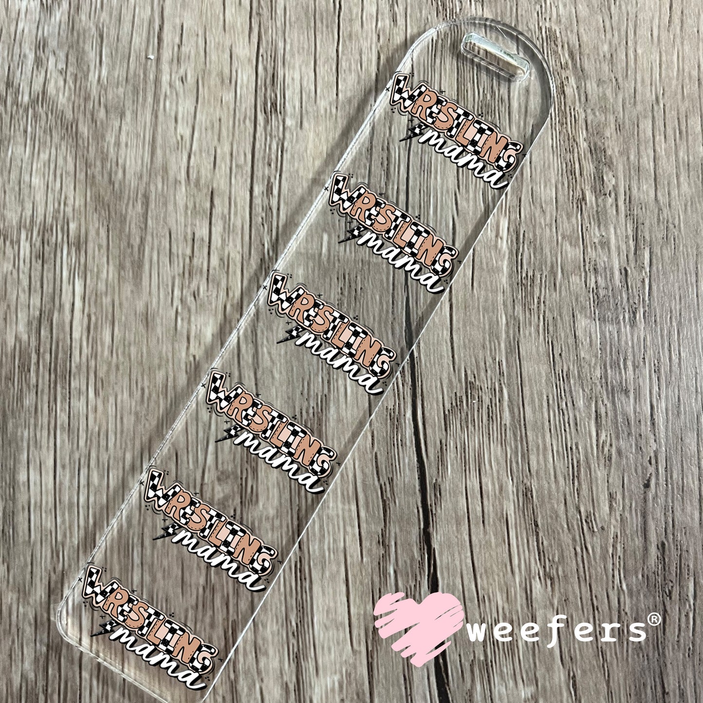 Wrestling Mama Brown White Checkered UV DTF Cup Wrap Bookmark Weefers
