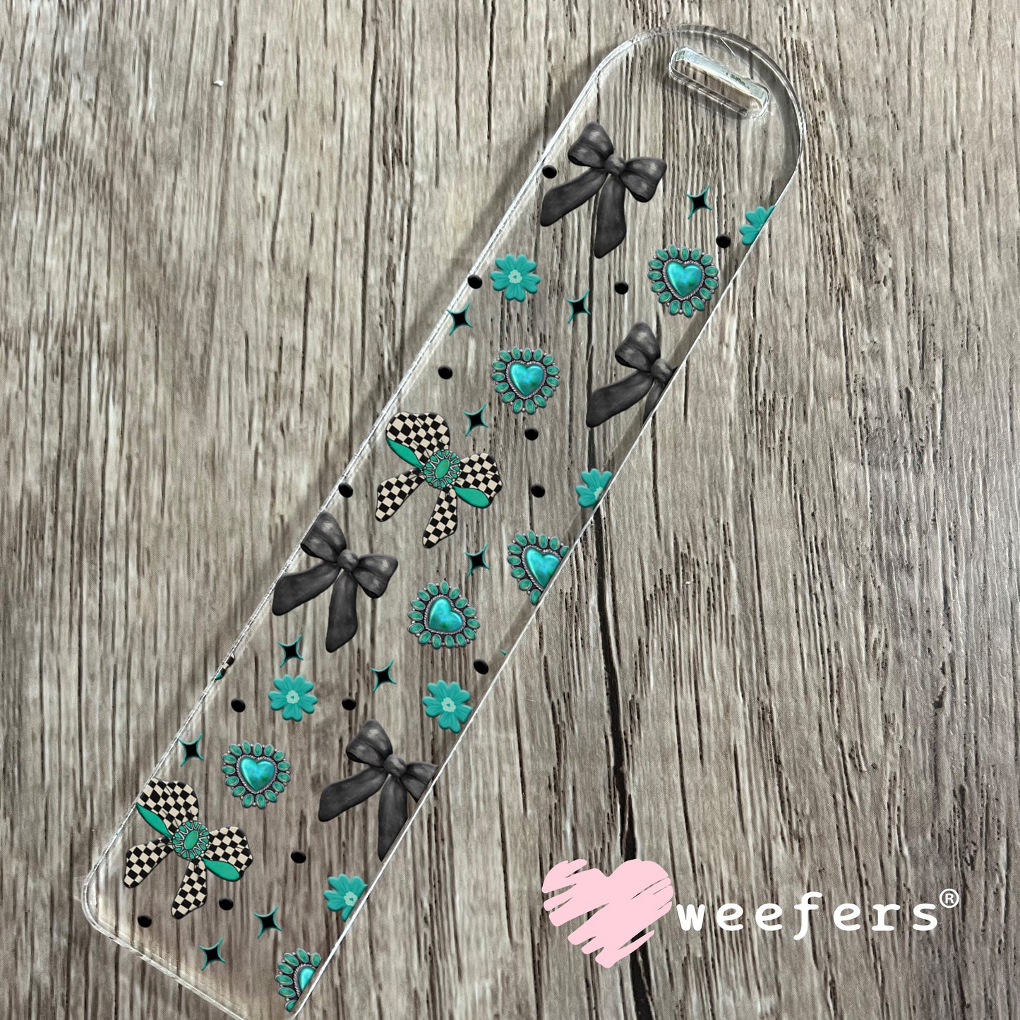 Black and Checkered Turquoise UV DTF Cup Wrap - WEEFERS EXCLUSIVE WRAP Bookmark Weefers