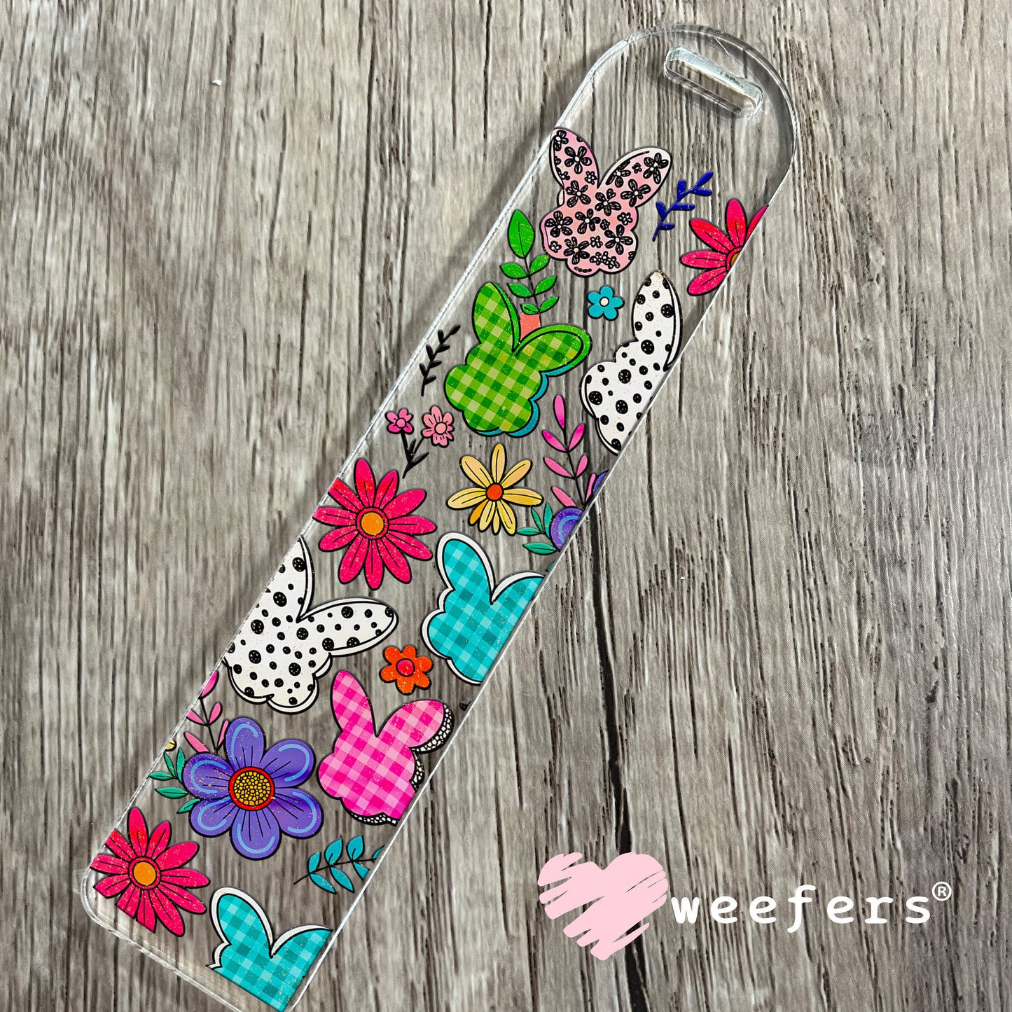 Spring Floral and Plaid Bunnies UV DTF Cup Wrap - WEEFERS EXCLUSIVE WRAP Bookmark Weefers