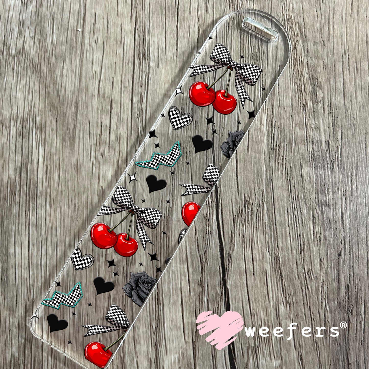 Checkered Cherries Black Roses UV DTF Cup Wrap - WEEFERS EXCLUSIVE WRAP Bookmark Weefers