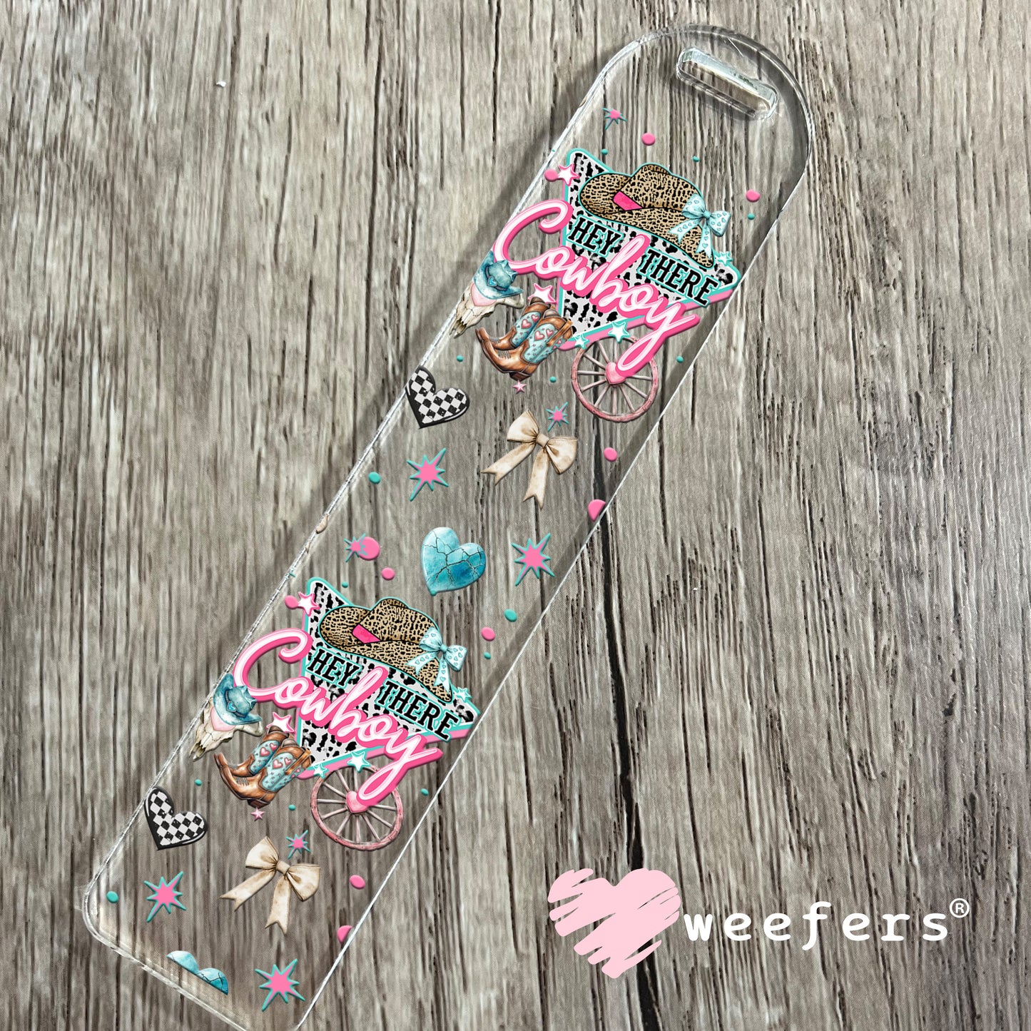 Hey There Cowboy Teal and Pink UV DTF Cup Wrap - WEEFERS EXCLUSIVE WRAP Bookmark Weefers