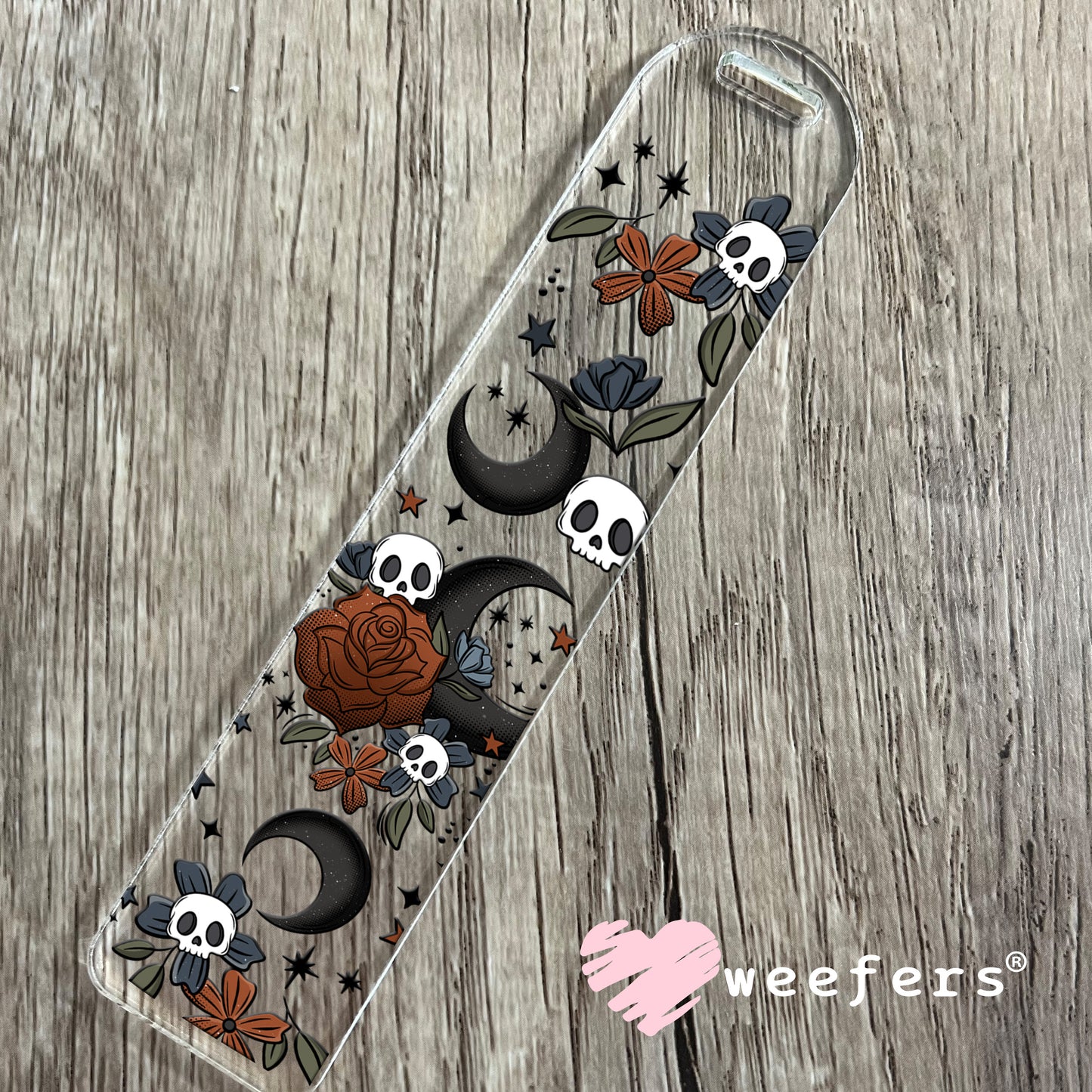 Burgundy Rose Black Moon and Skulls UV DTF Cup Wrap Bookmark Weefers