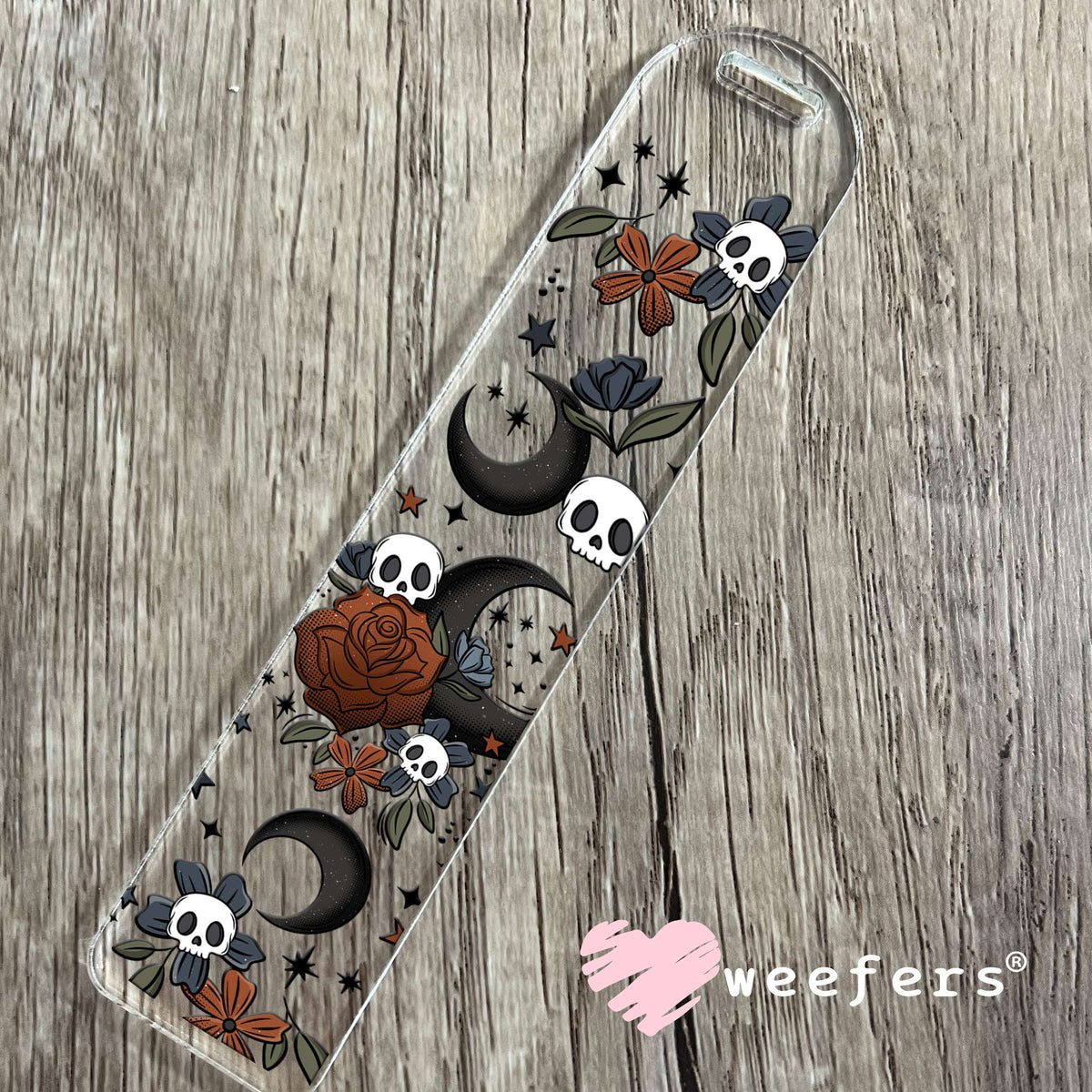 Burgundy Rose Black Moon and Skulls UV DTF Cup Wrap Bookmark Weefers