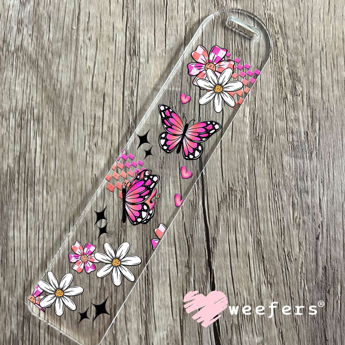 Pink Orange and Black Butterflies and Flowers UV DTF Cup Wrap Bookmark Weefers