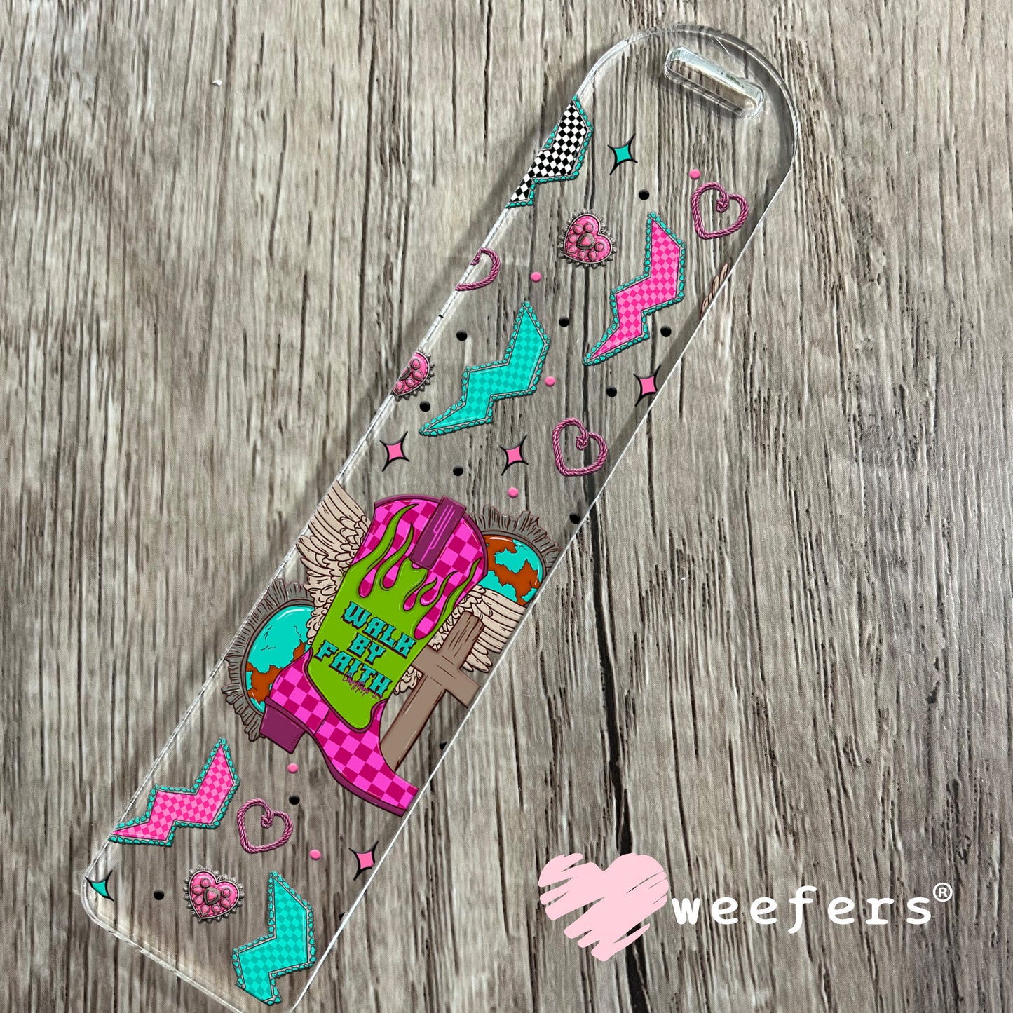 Walk By Faith Pink and Teal Cowgirl UV DTF Cup Wrap Bookmark Weefers