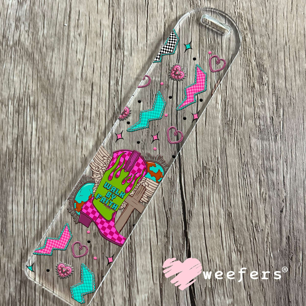 Walk By Faith Pink and Teal Cowgirl UV DTF Cup Wrap Bookmark Weefers