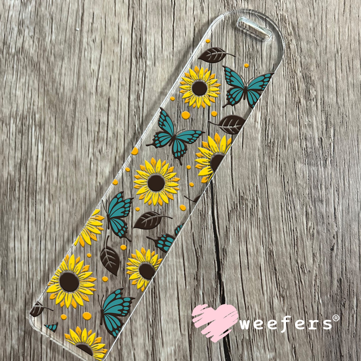 Sunflowers and Teal Butterflies UV DTF Cup Wrap Bookmark Weefers