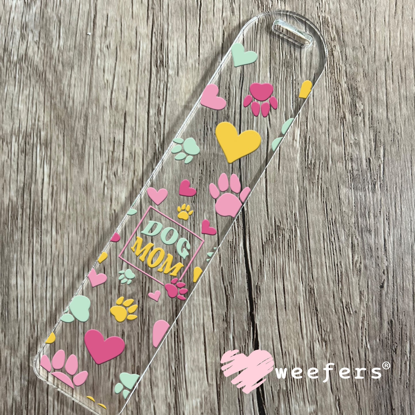 Dog Mom Pink Green Yellow Paws Hearts UV DTF Cup Wrap Bookmark Weefers