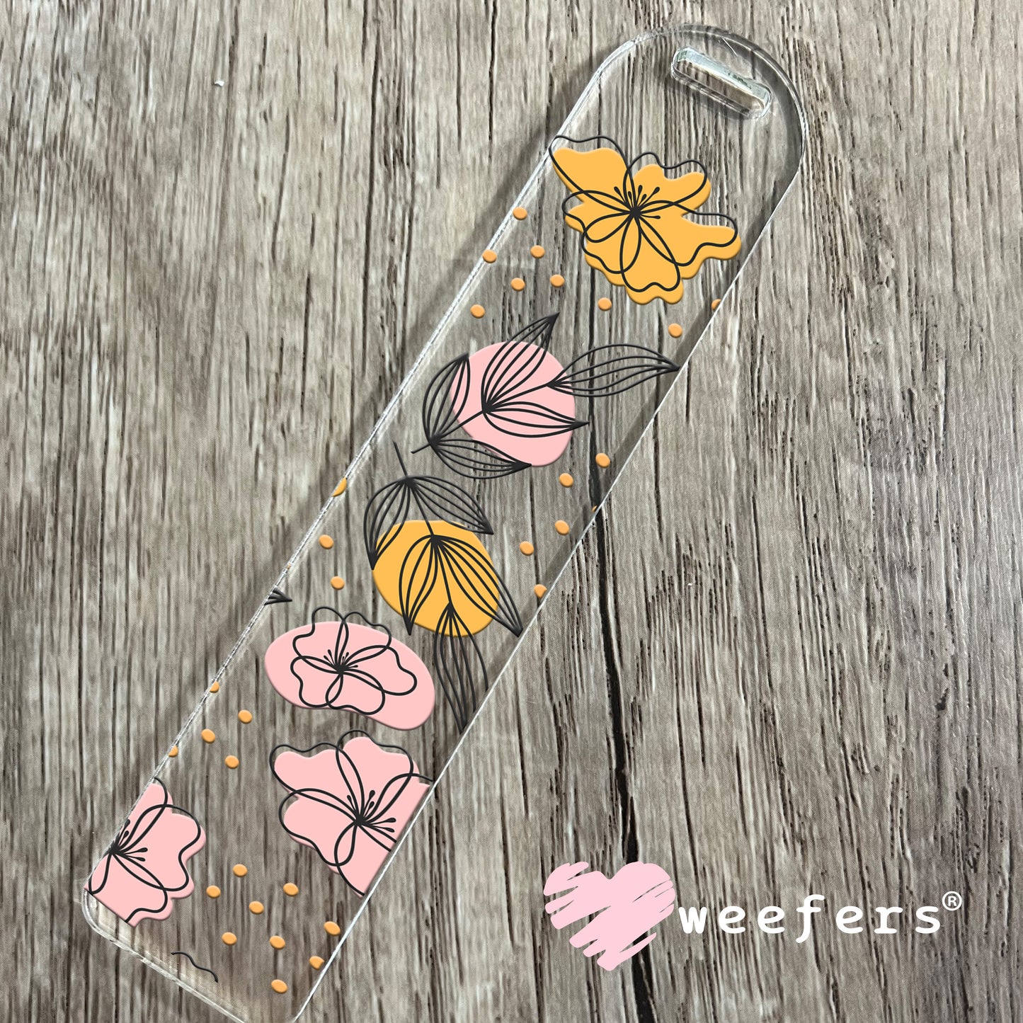 Abstract Flowers Pink and Mustard UV DTF Cup Wrap Bookmark Weefers