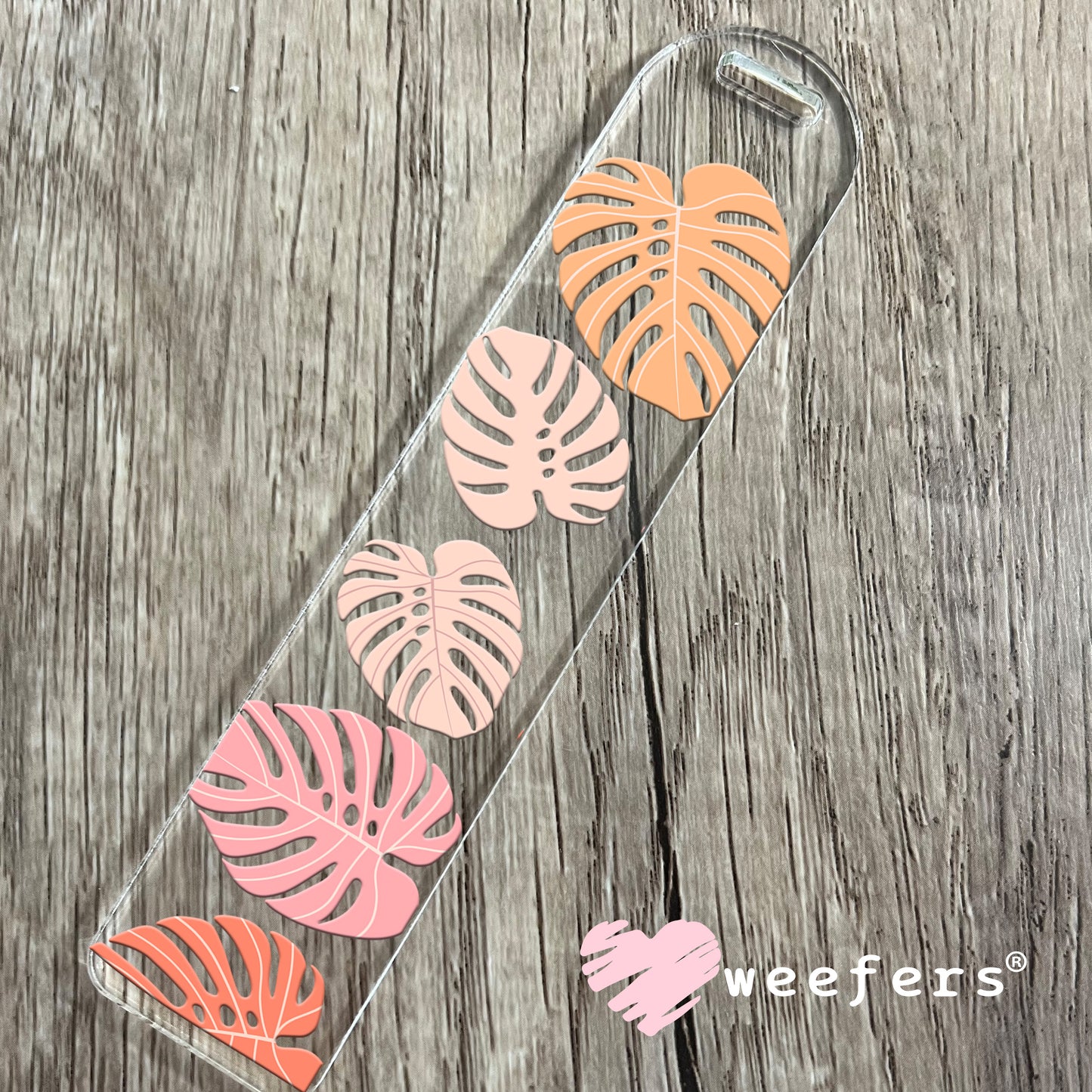 Monstera Leaves Blush UV DTF Cup Wrap Bookmark Weefers