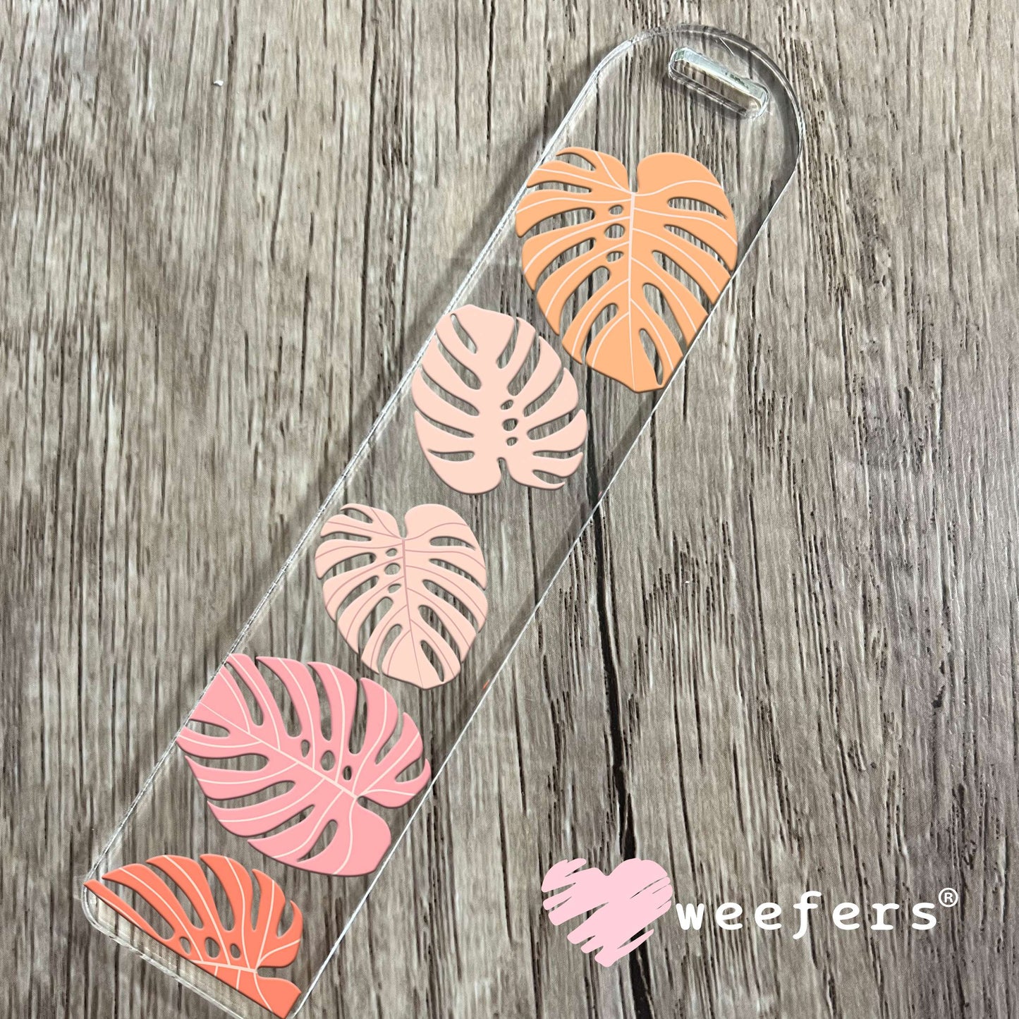 Monstera Leaves Blush UV DTF Cup Wrap Bookmark Weefers