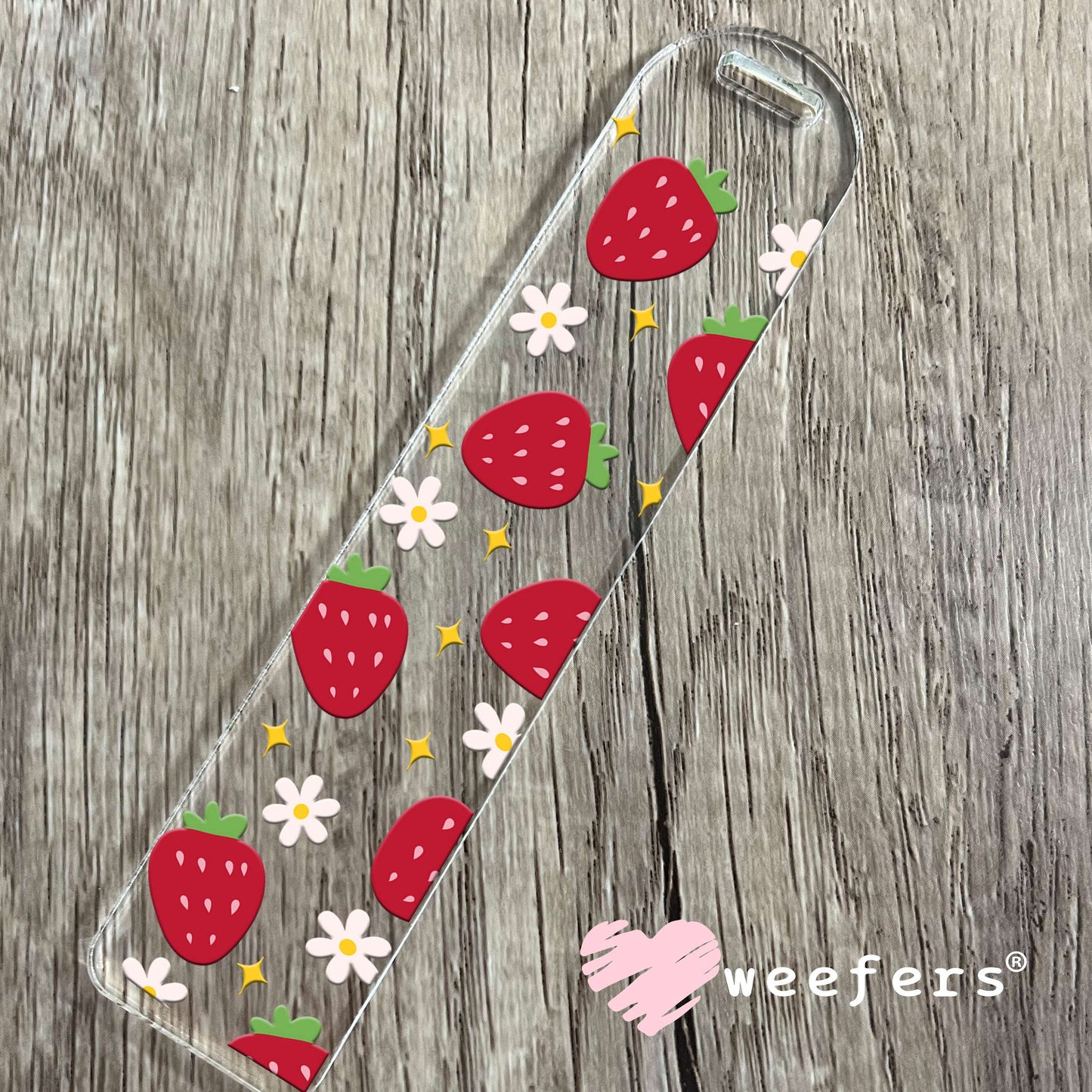 Red Strawberries and White Flowers UV DTF Cup Wrap Bookmark Weefers