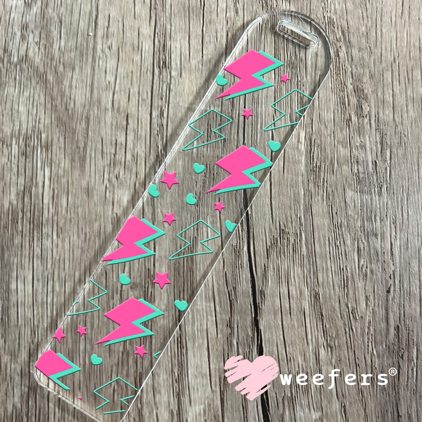 Pink and Teal Lightening Bolts UV DTF Cup Wrap Bookmark Weefers