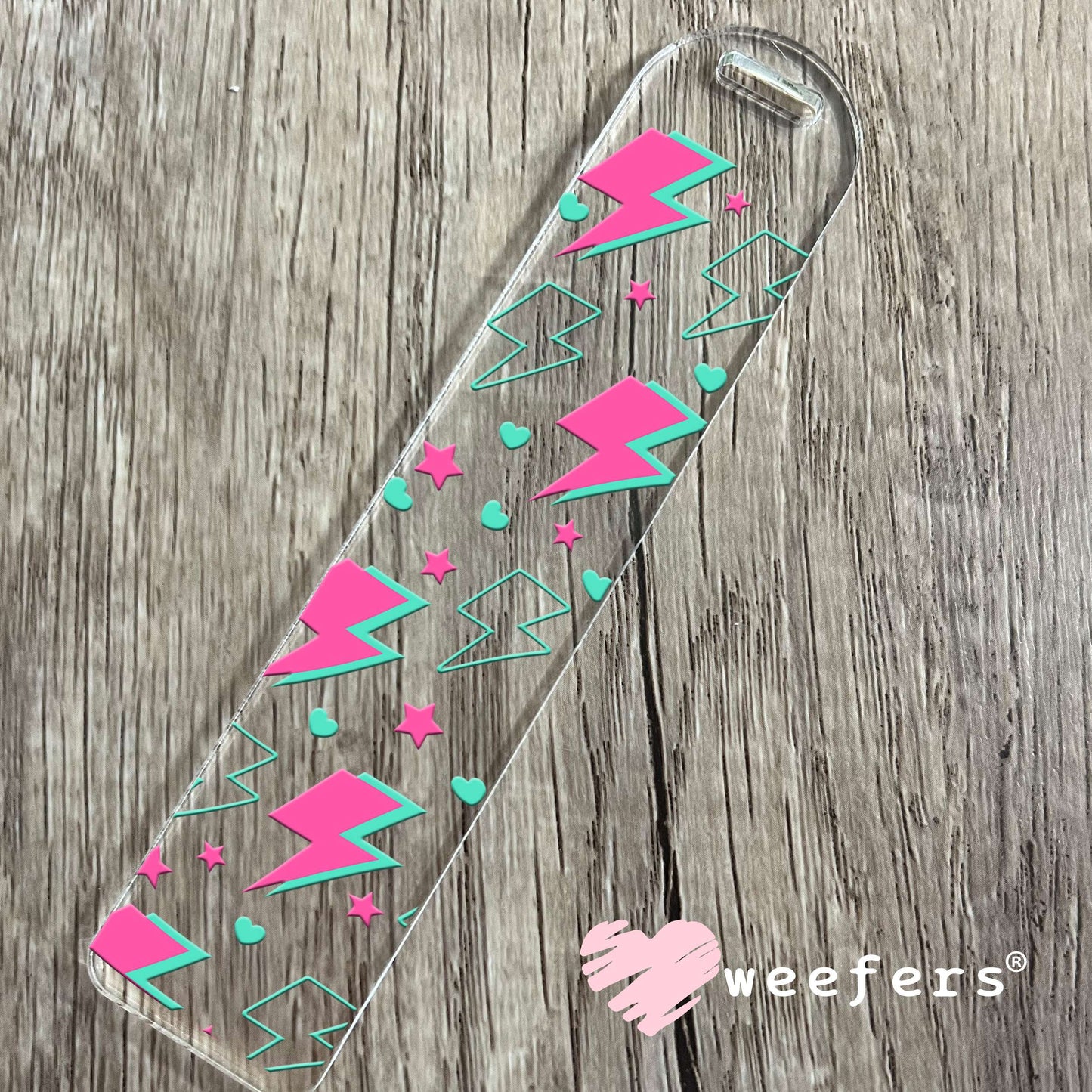 Pink and Teal Lightening Bolts UV DTF Cup Wrap Bookmark Weefers