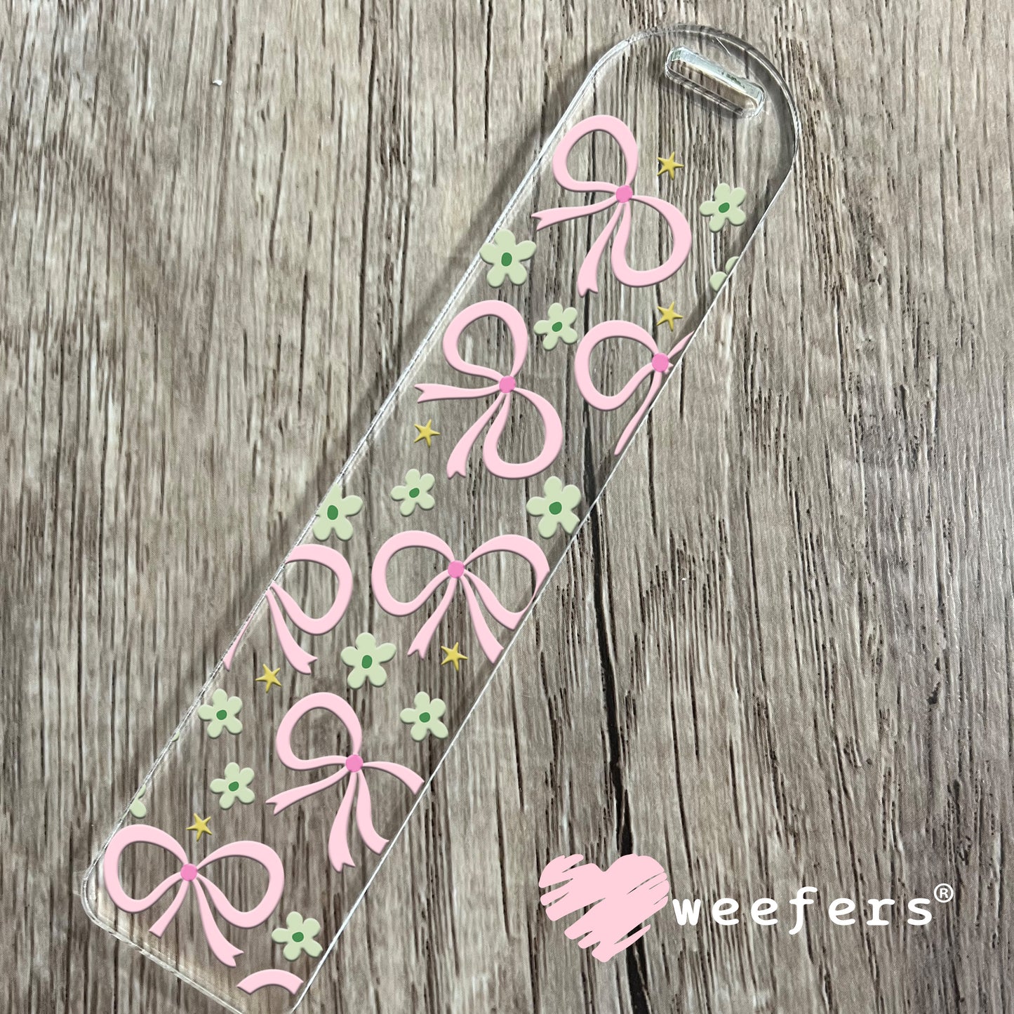 Pink Bows Mint Green Flowers UV DTF Cup Wrap Bookmark Weefers