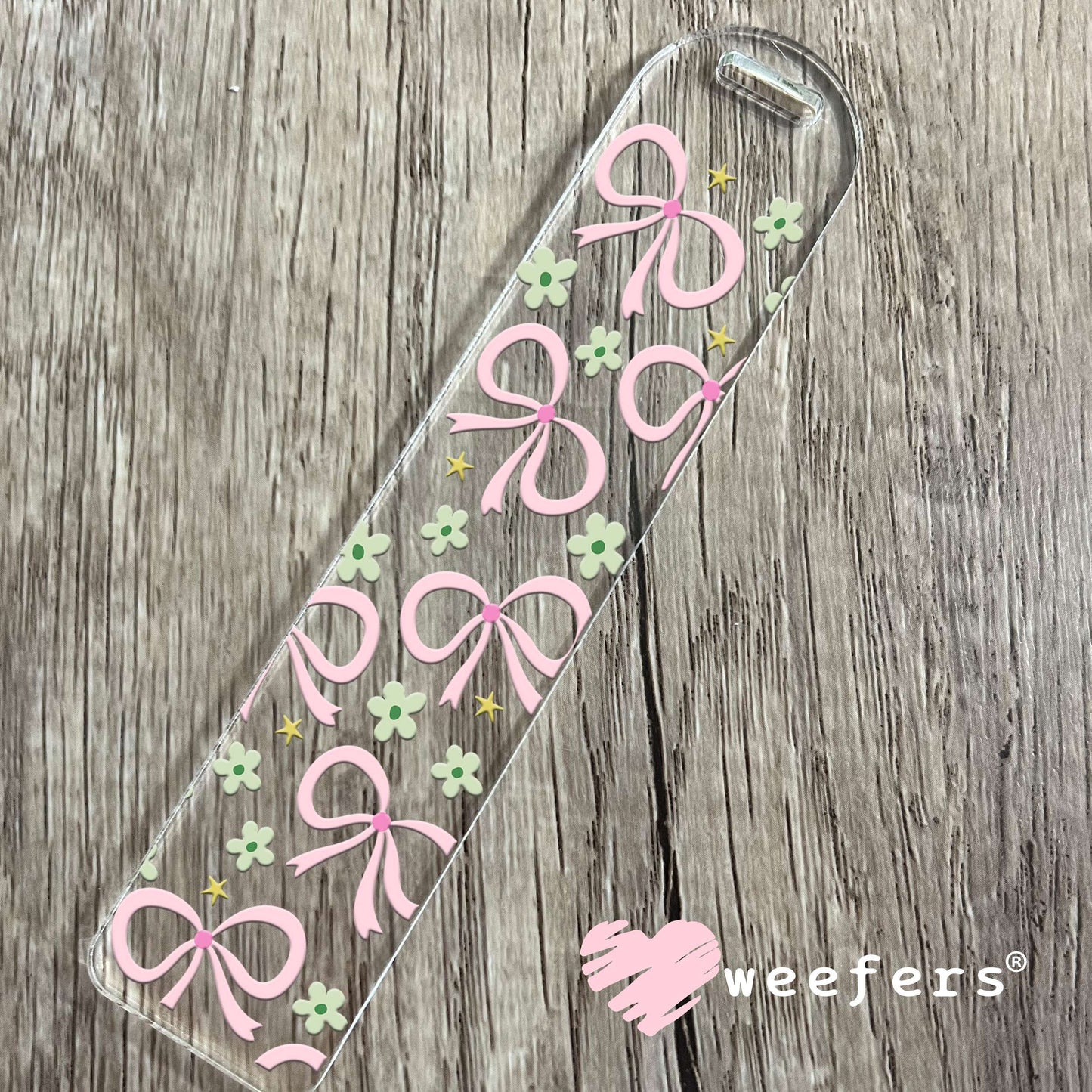 Pink Bows Mint Green Flowers UV DTF Cup Wrap Bookmark Weefers