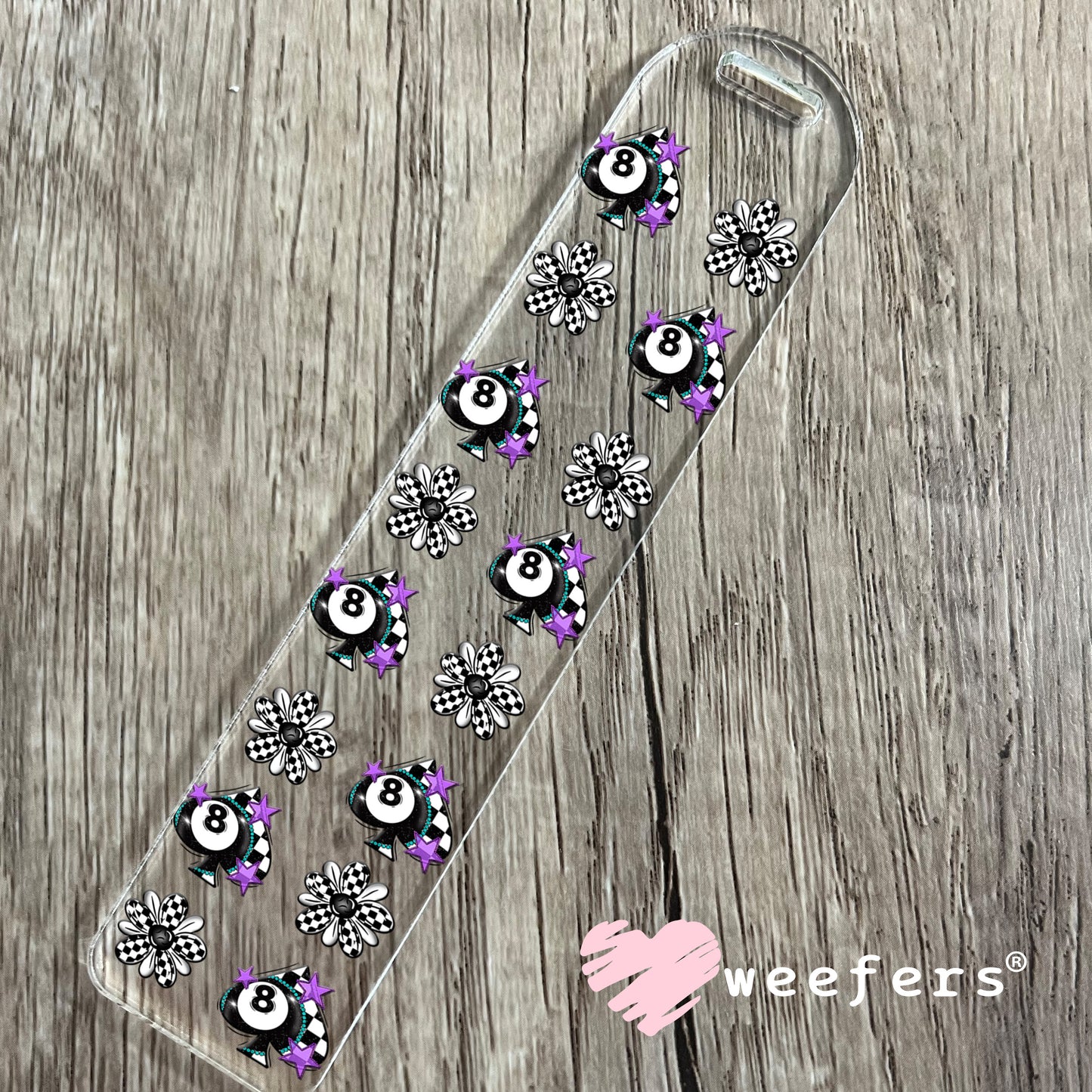 Eight Ball Checkered Spade Purple Sidekick UV DTF Cup Wrap - WEEFERS EXCLUSIVE WRAP Bookmark Weefers