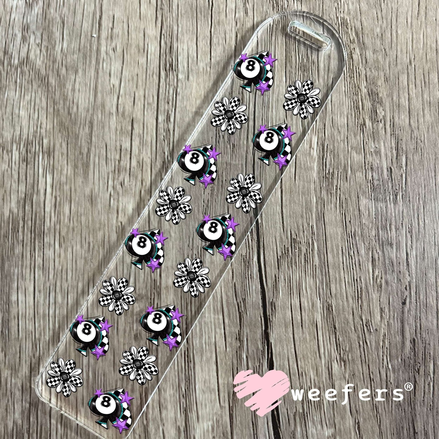 Eight Ball Checkered Spade Purple Sidekick UV DTF Cup Wrap - WEEFERS EXCLUSIVE WRAP Bookmark Weefers