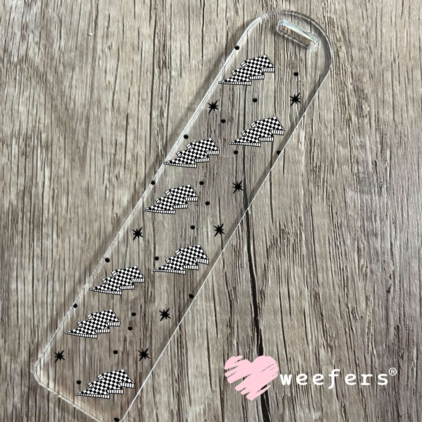 Black and White Checkered Lightening Bolts UV DTF Cup Wrap - WEEFERS EXCLUSIVE WRAP Bookmark Weefers