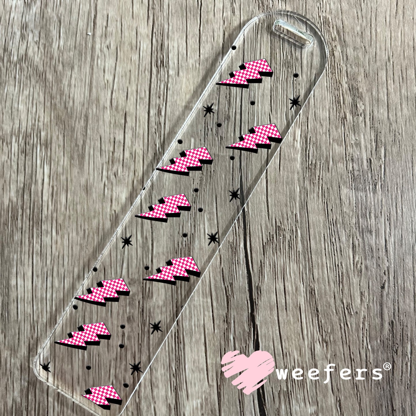 Pink and White Checkered Lightening Bolts UV DTF Cup Wrap - WEEFERS EXCLUSIVE WRAP Bookmark Weefers
