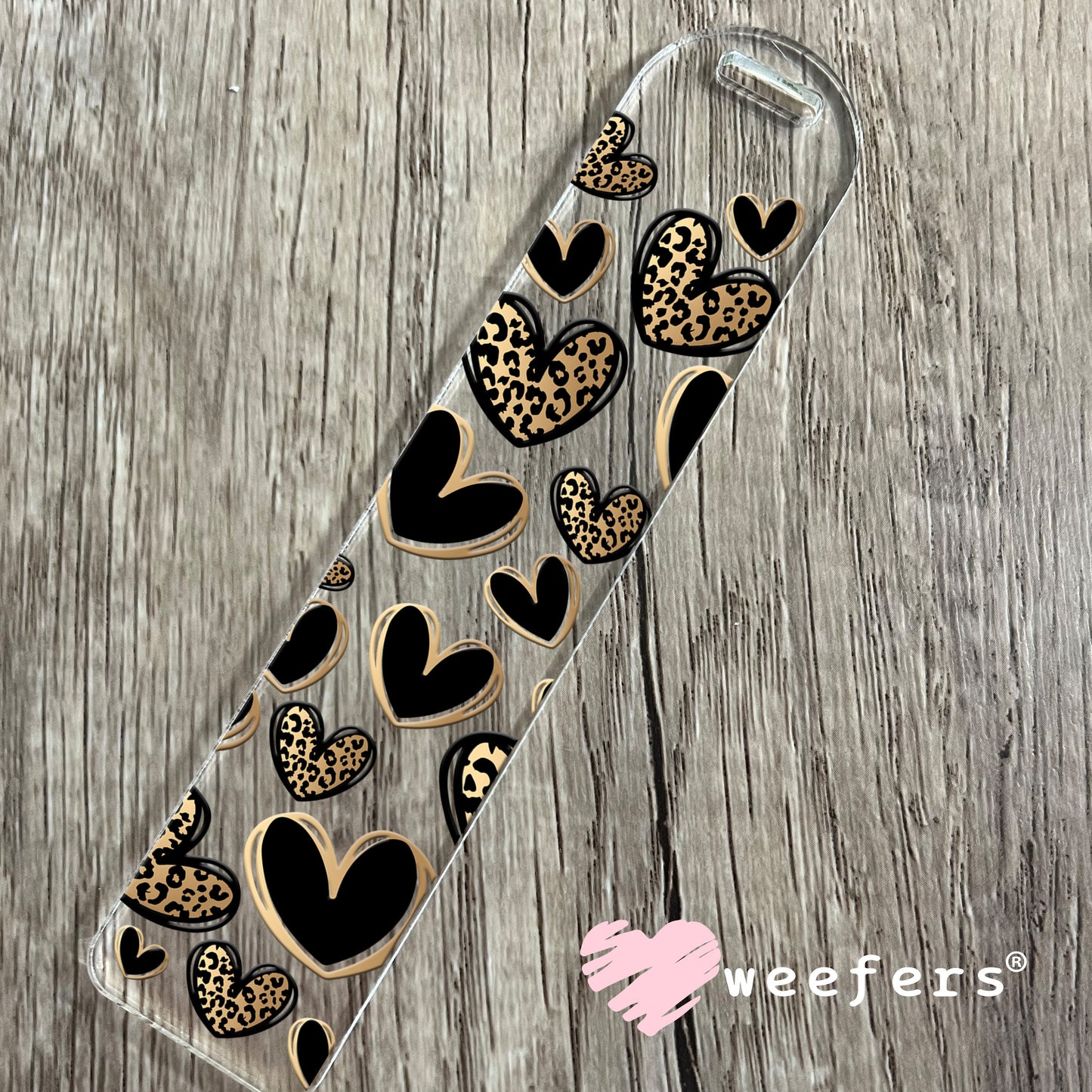Gold and Black Leopard Hearts UV DTF Cup Wrap Bookmark Weefers