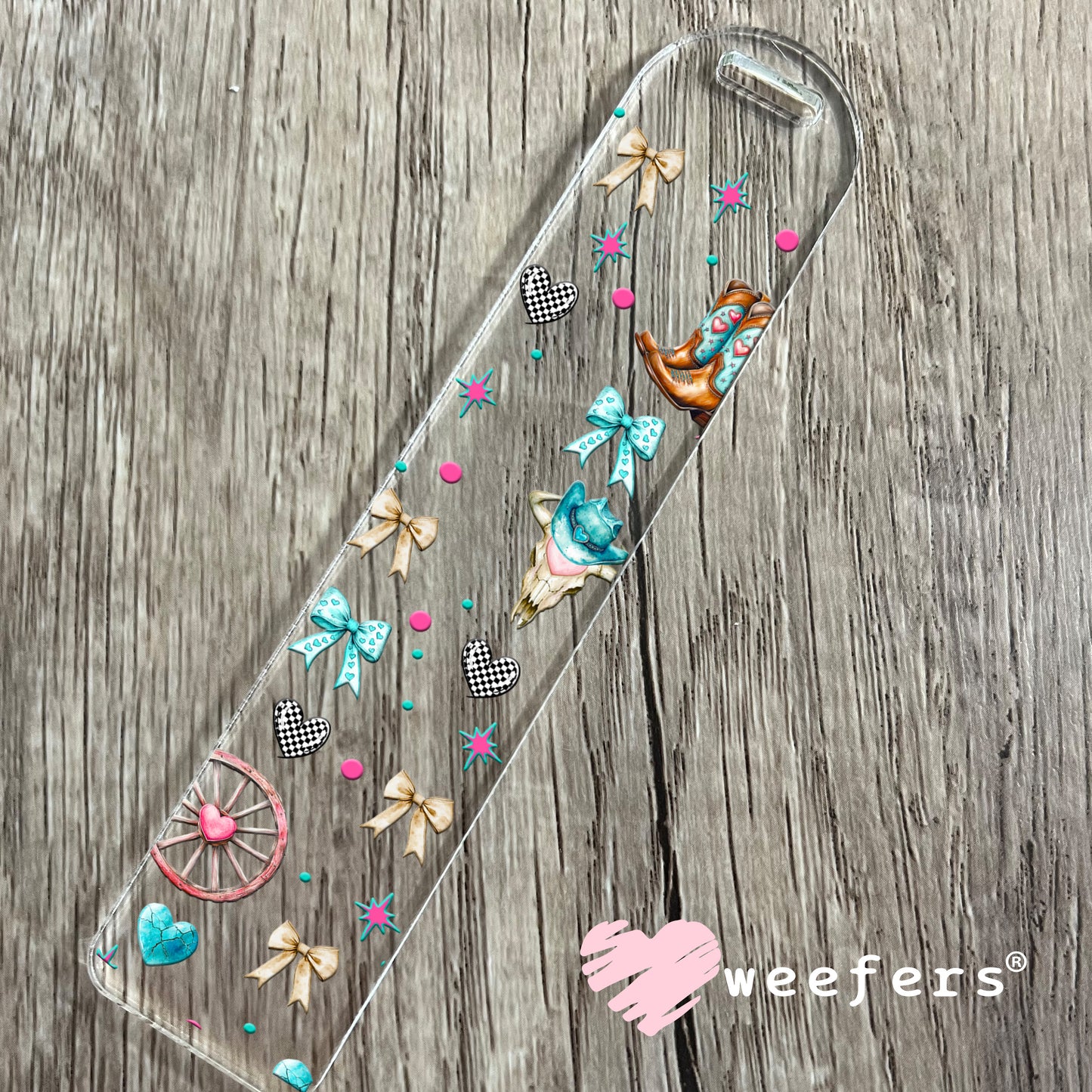 Hey There Cowboy Teal and Pink Sidekick UV DTF Cup Wrap - WEEFERS EXCLUSIVE WRAP Bookmark Weefers