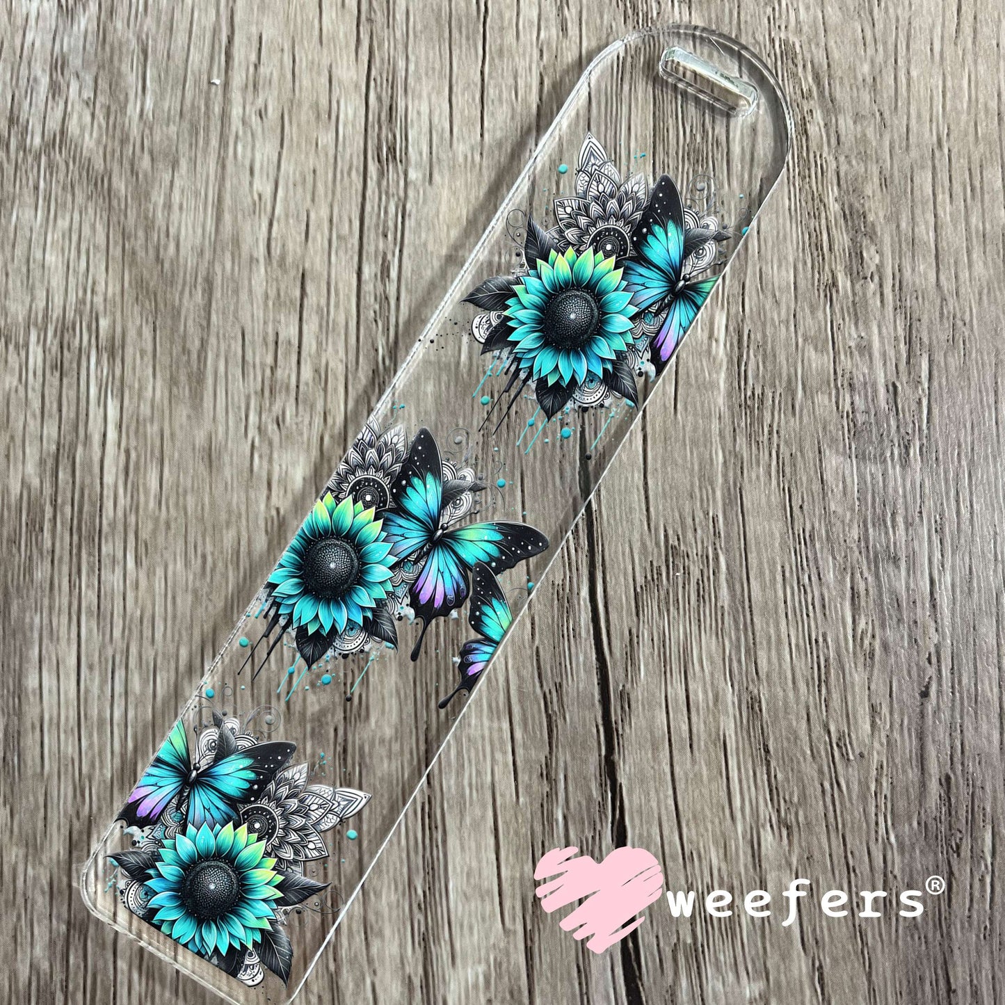 Teal Black and Purple Butterflies UV DTF Cup Wrap Bookmark Weefers