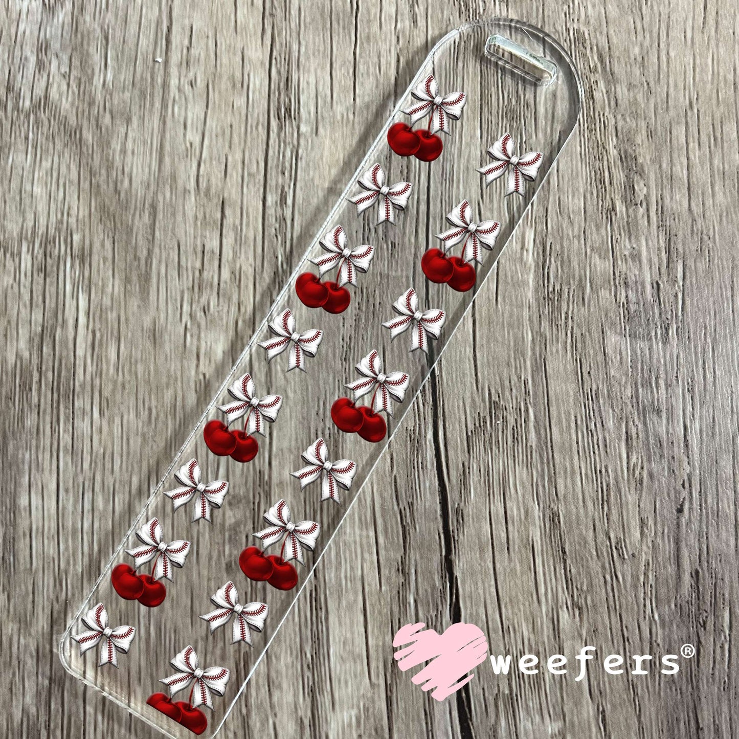 Cherry Bow Baseball UV DTF Cup Wrap - WEEFERS EXCLUSIVE WRAP Bookmark Weefers
