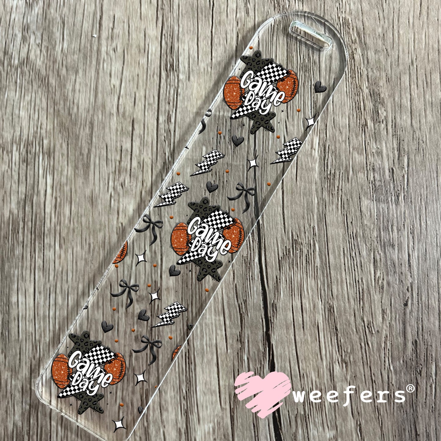 Game Day Football Black Checkered Lightening Bolts UV DTF Cup Wrap - WEEFERS EXCLUSIVE WRAP Bookmark Weefers