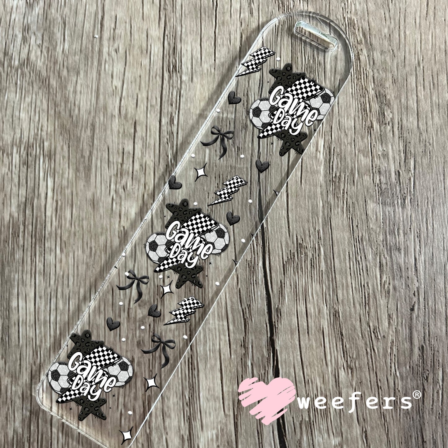 Game Day Soccer Black Checkered Lightening Bolts UV DTF Cup Wrap - WEEFERS EXCLUSIVE WRAP Bookmark Weefers