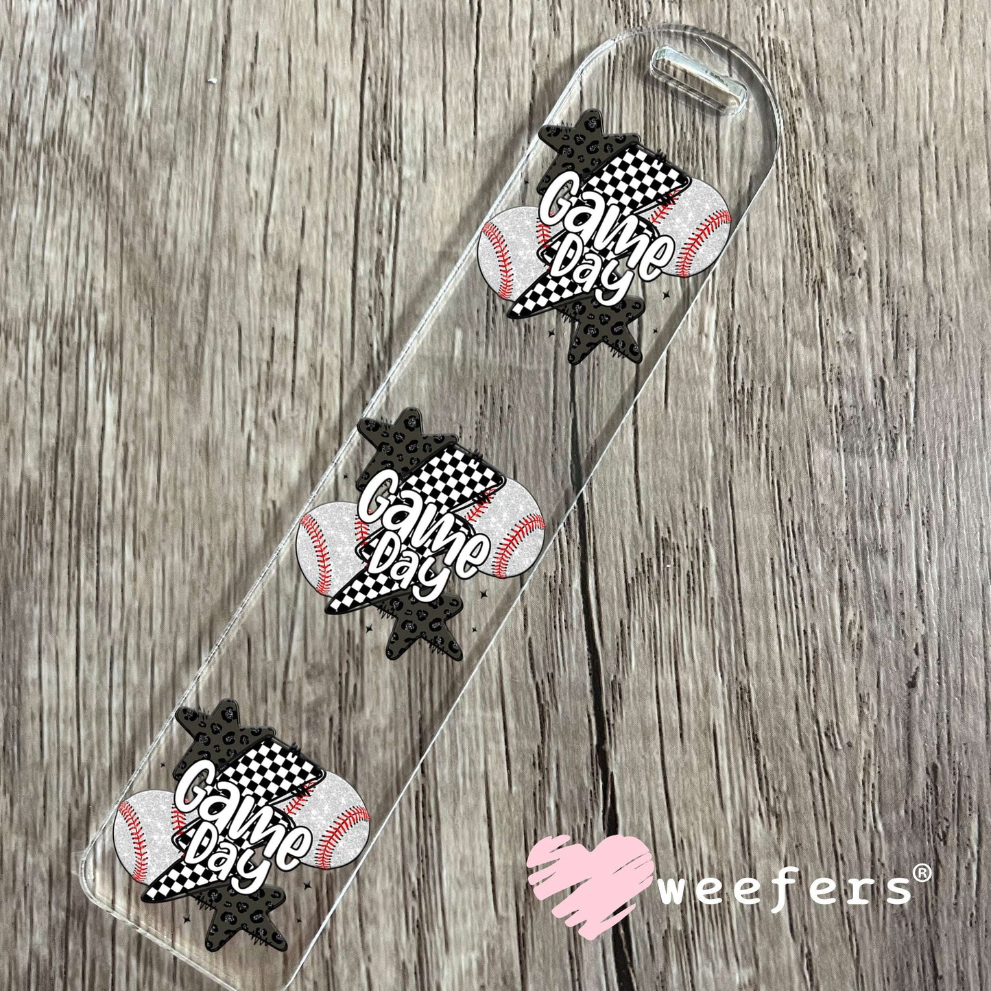 Game Day Baseball Black Checkered Lightening Bolts UV DTF Cup Wrap - WEEFERS EXCLUSIVE WRAP Bookmark Weefers