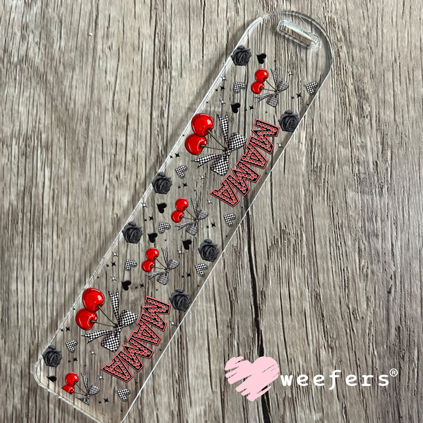 Mama Checkered Bow Cherries UV DTF Cup Wrap - WEEFERS EXCLUSIVE WRAP Bookmark Weefers