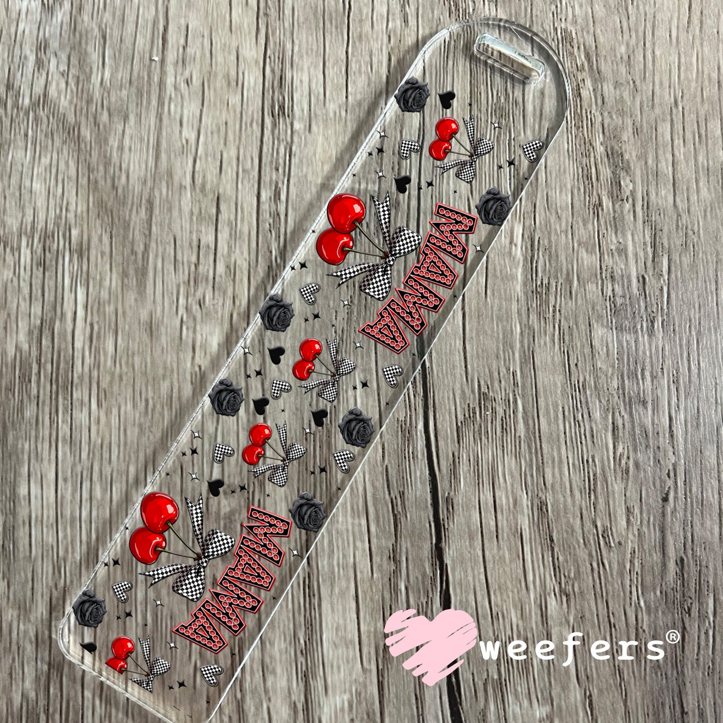 Mama Checkered Bow Cherries UV DTF Cup Wrap - Weefers® Exclusive Bookmark Weefers